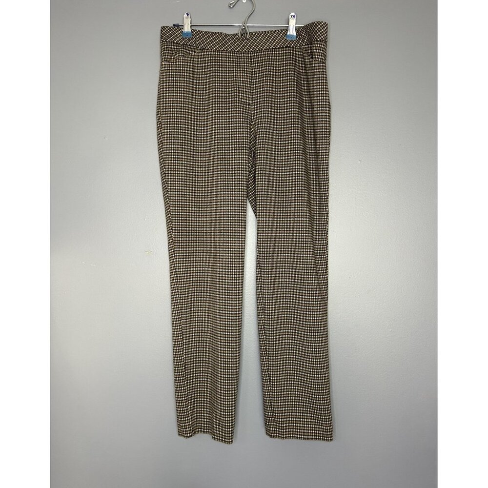 J Jill Pants Womens M Black Tan Houndstooth Ponte‎ Knit Slim Leg Pull On Stretch
